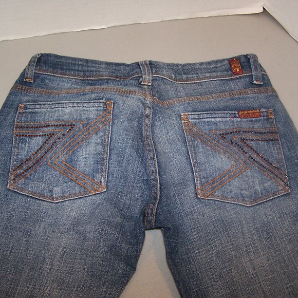 WOMEN'S ( 7 ) FOR ALL MANKIND BOOT CUT BLUE JEANS - Picture 7 of 10